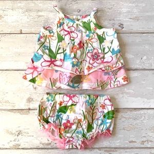 Baby Girl 6-9m Summer Bloomers Tank Top Outfit 2pc Set White Pink Rainbow 6m 9m